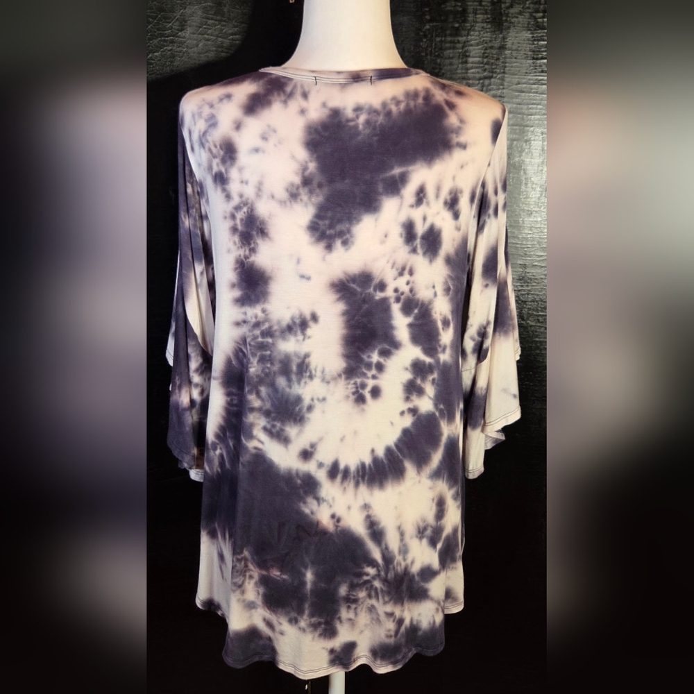 NWOT Survival Boutique Purple Tie Dye Bell Sleeve Tunic M Like New - Picture 7 of 13